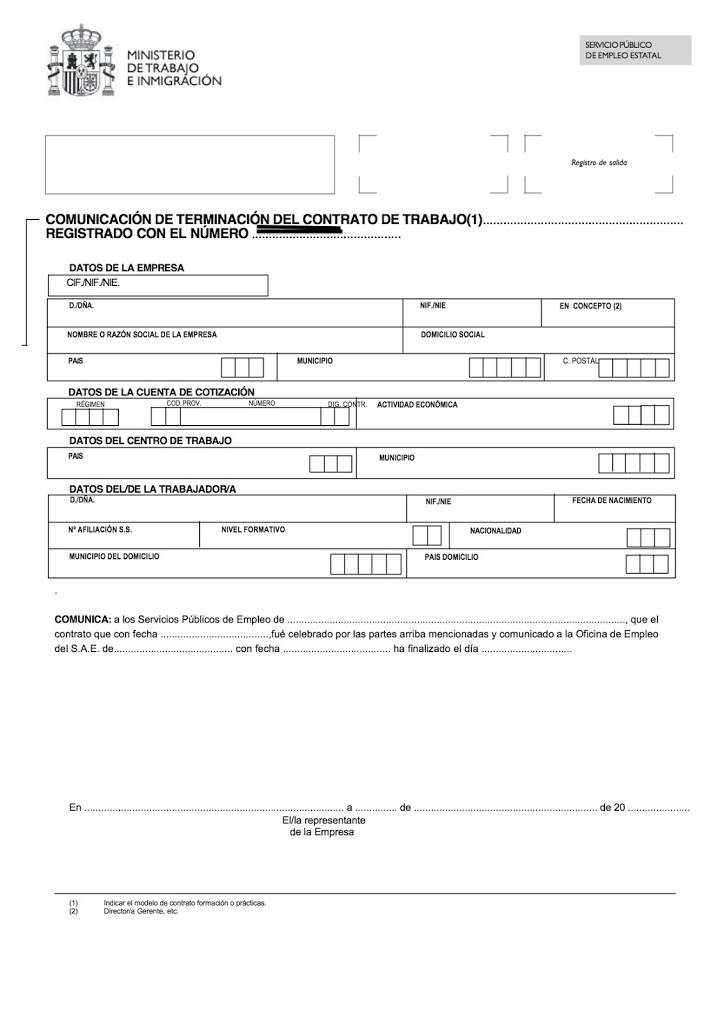 ¿Hay que notificar la baja de un contrato de formación?