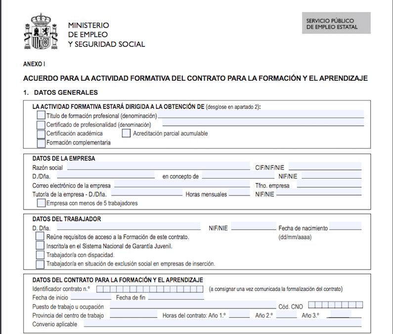 El Anexo formativo debe enviarse al inicio del contrato de formación