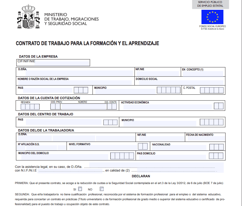 Cómo completar el nuevo modelo oficial del contrato de formación