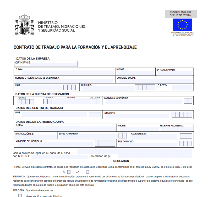 Cómo completar el nuevo modelo oficial del contrato de formación y aprendizaje