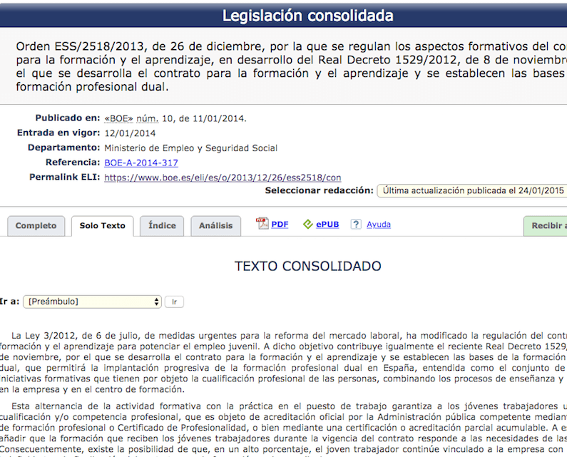 Publicada en el BOE la Orden ESS/2518/2013 que regula los aspectos formativos del contrato de formación