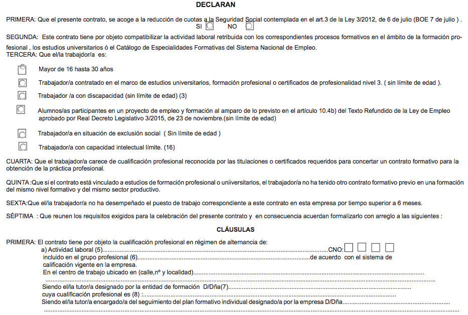 Modelo oficial del SEPE de contrato de formación en alternancia en 2022