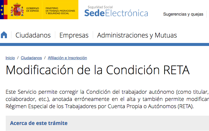 Nuevo servicio de TGSS para modificar las condiciones del autónomo