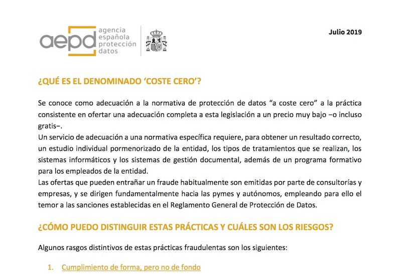 Inspección y AEAT advierten sobre la RGPD a coste cero y sus sanciones