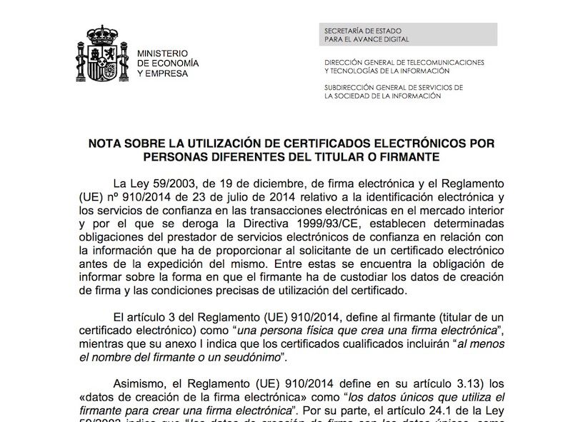 Notificación oficial:  el uso del Certificado Digital por un tercero es ilegal