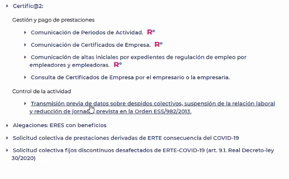 Comunicación previa de la baja de la prestación a realizar por la empresa en un ERTE