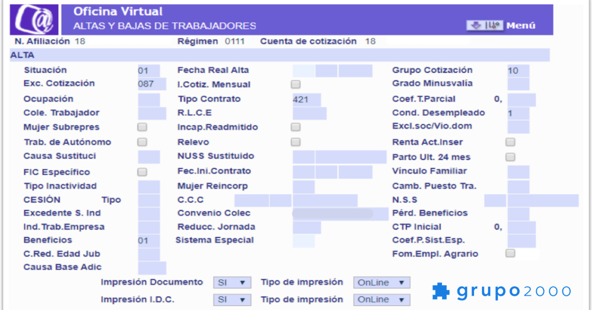 Ejemplo de alta en Seguridad Social para un contrato de formación Ejemplo de alta en Seguridad Social para un contrato de formación