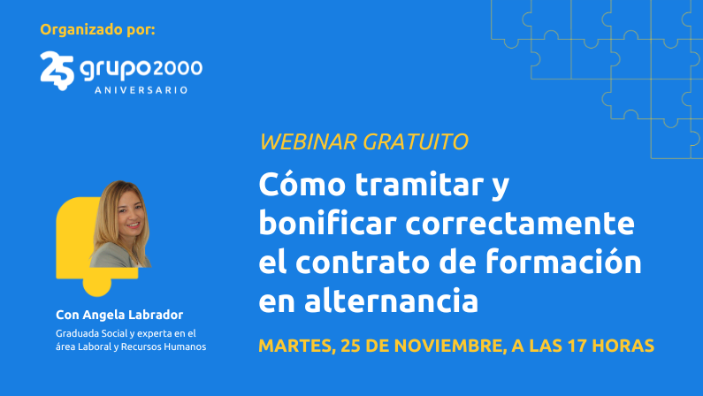 Webinar gratuito Cómo tramitar y bonificar correctamente el contrato de formación en alternancia