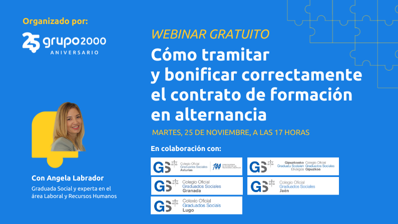 Webinar gratuito Cómo tramitar y bonificar correctamente el contrato de formación en alternancia